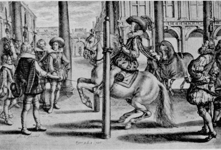 Illustration: RIDING THE GREAT HORSE, AS TAUGHT BY ANTOINE PLUVINEL,
THE RIDING-MASTER OF LOUIS XIII