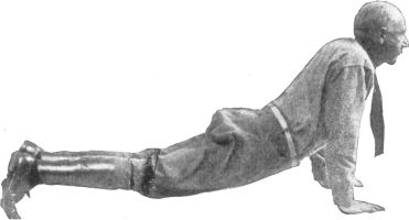 INCORRECT POSITION, SHOWING HOW MOST MEN SLACK IN SWEDISH
EXERCISES BY LETTING THE BACK BEND
