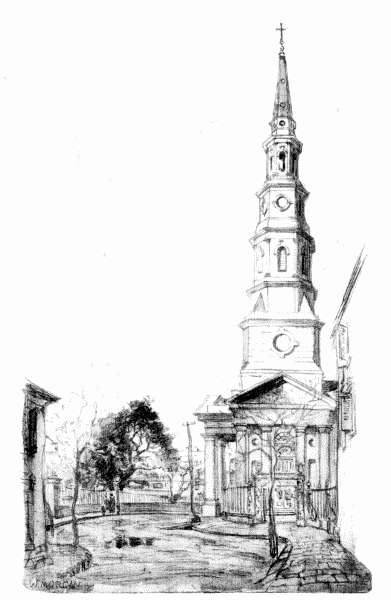 St. Philip's is the more beautiful for the open space before it, and the graceful
outward bend of Church Street in deference to the projecting portico