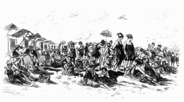 Nowhere is the sand more like a deep warm dust of yellow gold; nowhere is there a margin of the earth so splashed
with spots of brilliant color; nowhere is water less like water, more like a flowing waste of liquid emeralds
and sapphires edged with a thousand gleaming flouncing strings of pearls