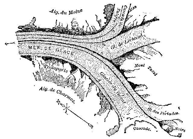 Fig. 12.&mdash;Map of glaciers and moraines near Mont Blanc.