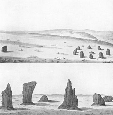 Stone circles on Stanton Moor (from Arch�ologia)