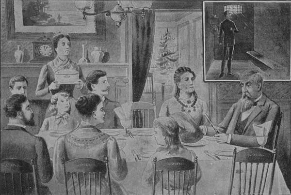 A HOME CHRISTMAS DINNER VS. IN A CELL. "WHERE IS OUR
WANDERING BOY TO-NIGHT?"