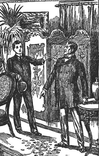 Two men standing
and facing each other.