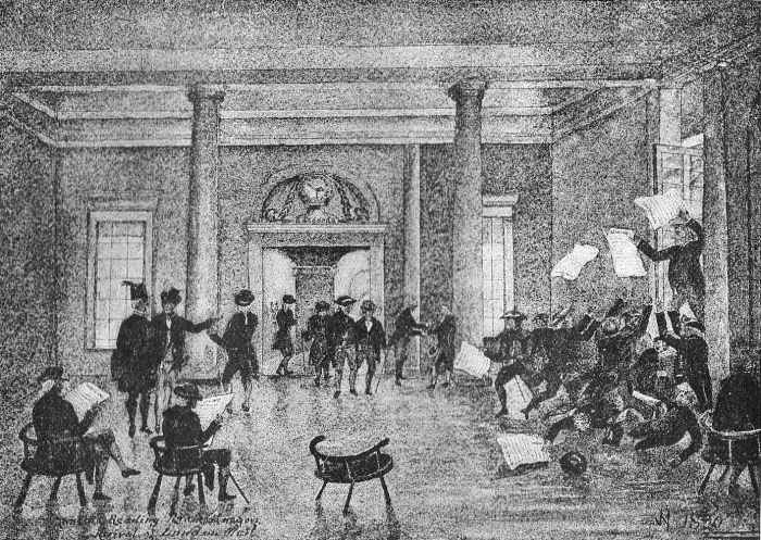 THE TONTINE READING-ROOMS, GLASGOW ARRIVAL OF THE
MAIL PERIOD: END OF LAST CENTURY. (After an old print.)