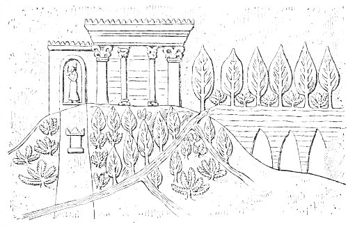 Fig. 42.&mdash;Temple in a Royal Park, Kouyundjik; from the
British Museum.