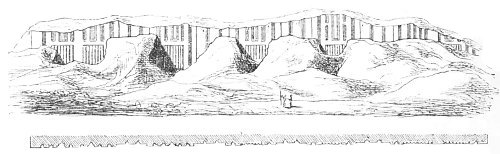 Fig. 100.&mdash;Fa&ccedil;ade of a ruined building at Warka; from
Loftus.