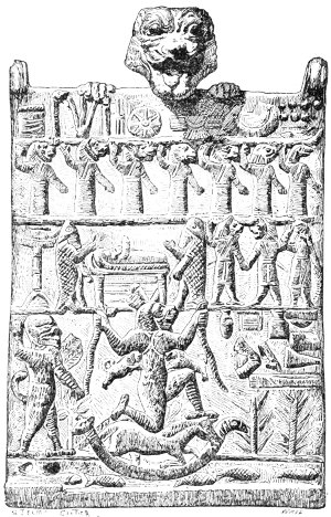 Fig. 162.&mdash;Plaque of chiselled bronze. Reverse.