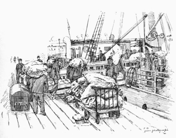 EMBARKING MAILS AT AVONMOUTH ON THE JAMAICAN STEAMER,
"PORT ROYAL."