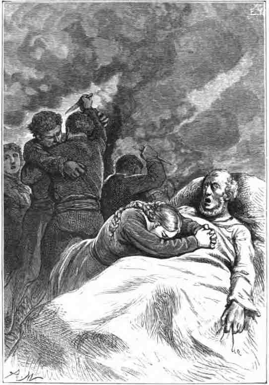 Marie rose with cries of despair, and hurried to
the bed of old Jean Cornbutte.