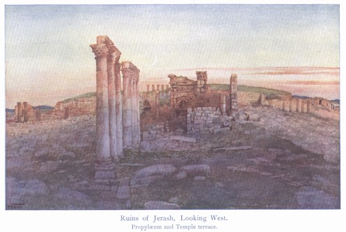 Ruins of Jerash, Looking West. Propyl�um and Temple terrace.