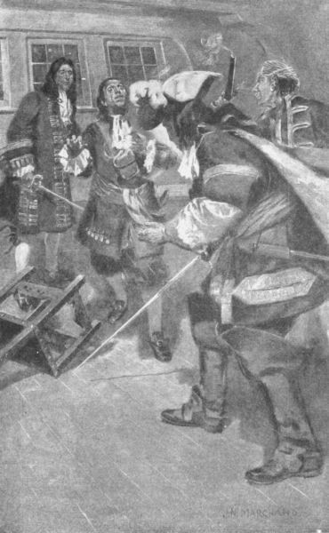 Their blades crossed in an instant.... There was a roar
from Carib's pistol, and the old man fell.