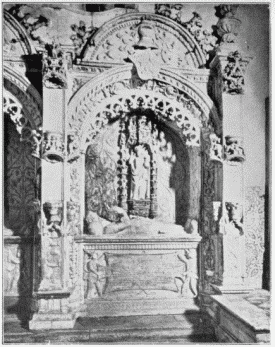 FIG. 78.S&atilde;o Marcos. Tomb in Chancel. From a photograph by E. Biel & Co.,
Oporto.