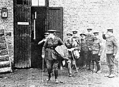 THE PRINCE OF WALES LEAVING A TEMPORARY CHURCH AT LA GORGUE,
XMAS DAY, 1915