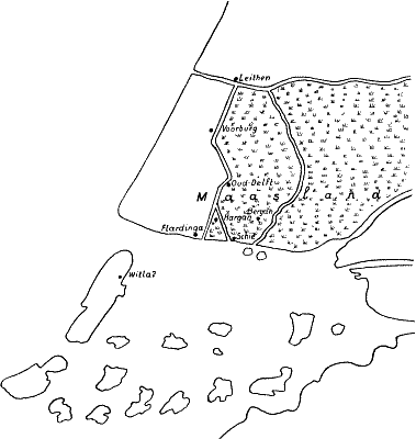 Vermoedelijke toestand van het land bezuiden den Ouden
Rijn omstreeks het jaar 1000.