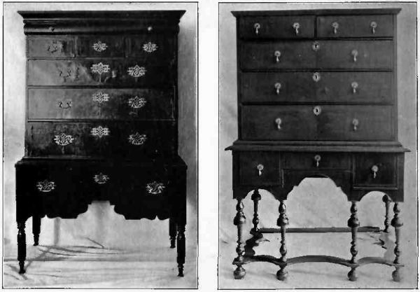 Plate XXXII.&mdash;Chest of Drawers, 1710; Six-legged High Chest of Drawers, about 1705.
