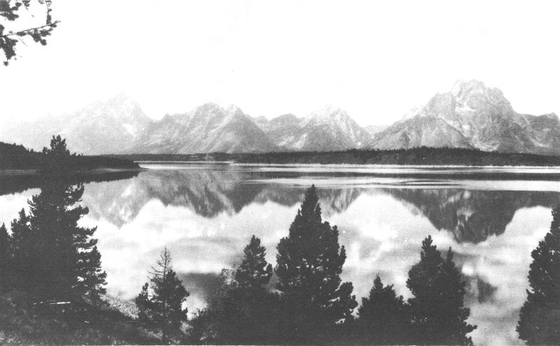 THE TETON RANGE MIRRORED IN JACKSON LAKE

Copyright, Crandall.