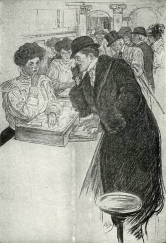 'Wooed her across the counter
      with a king cophetua air'