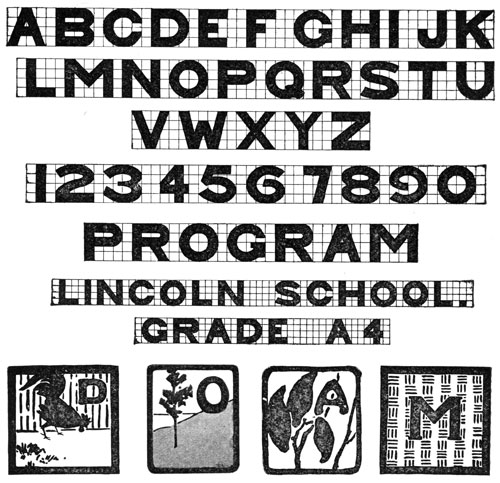 Letters of Alphabet and Numbers. Lincoln School. Grade A4.