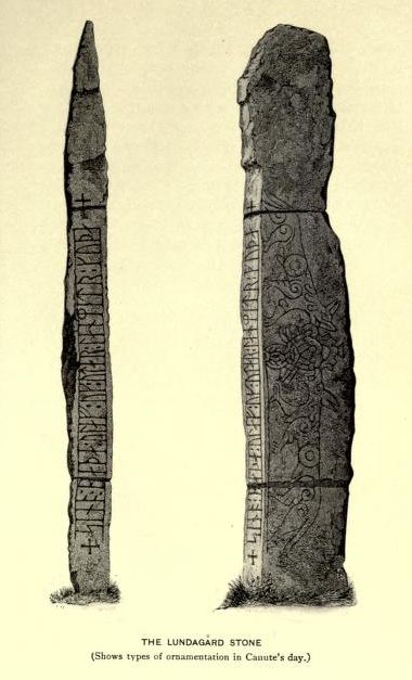 The Lundag�rd Stone (Shows types of ornamentation in
Canute's day.)