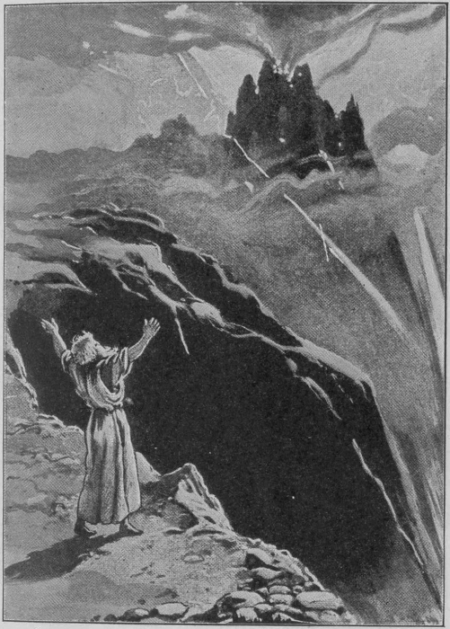 Among clouds from which
lightning gleamed.