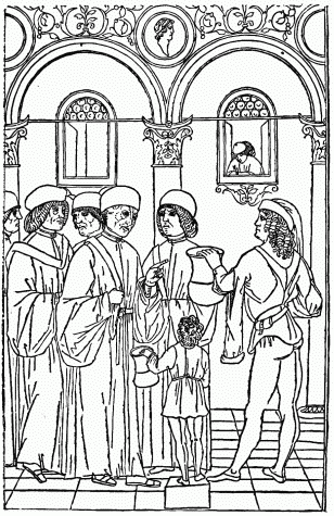 FIG. 32.&mdash;The Physician. From the “Fasciculus Medicinæ.”
Venice, 1500.
