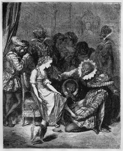 Aschenbr&ouml;del probiert das
Pant&ouml;ffelchen an