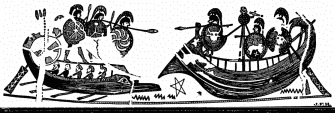 An early Greek sea-fight. From a painted vase, about 550
B.C.