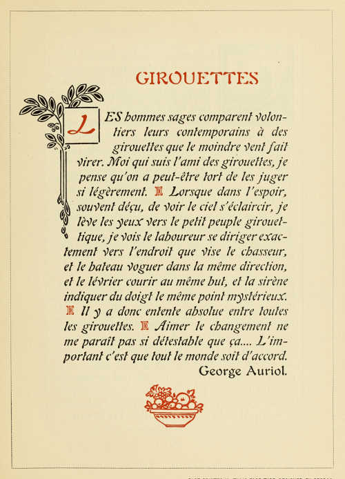 PAGE PRINTED IN ITALIC FACE TYPE. DESIGNED BY GEORGE
AURIOL, CAST BY G. PEIGNOT ET FILS, PARIS