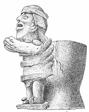 Fig. 68. Incense burner decorated with crude clay
    figurine from Mound No. 25.