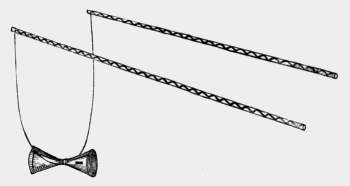 two sticks
with cone suspended between