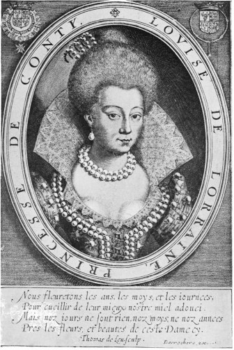 Image unavailable: CHARLOTTE LOUISE DE LORRAINE, PRINCESSE DE CONTI.

From an engraving by Thomas de Leu.
