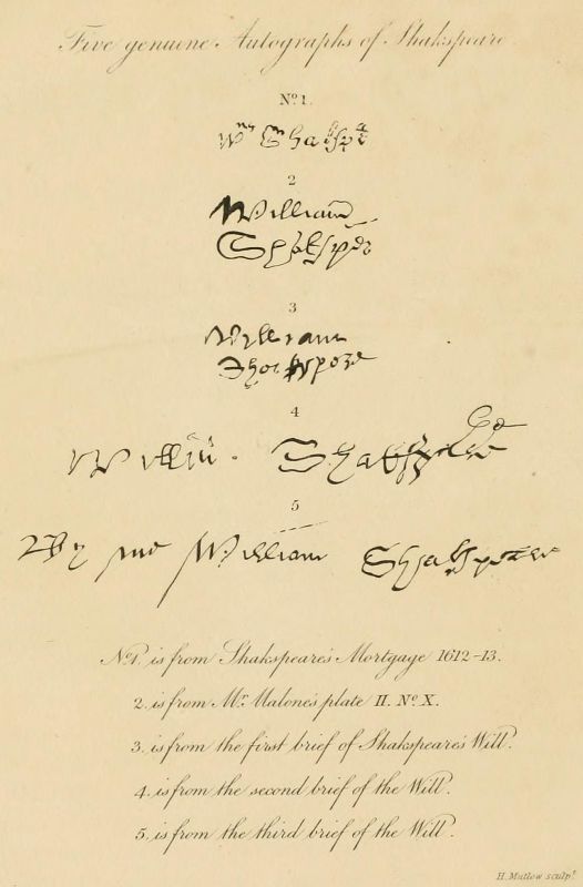 Five genuine Shakspeare signatures