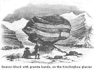 Gneiss-block with
granite bands, on the Kinchinjhow glacier