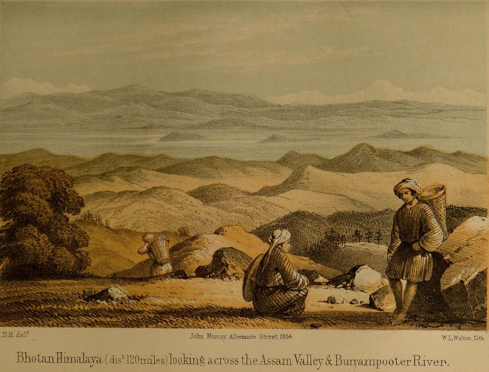 The Bhotan
Himalaya, Assam Valley, and Burrampooter River, from Nunklow, looking north.