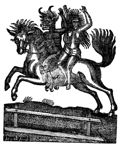 heavy black
illustration (woodcut) of the title &shy; worth seeing!
